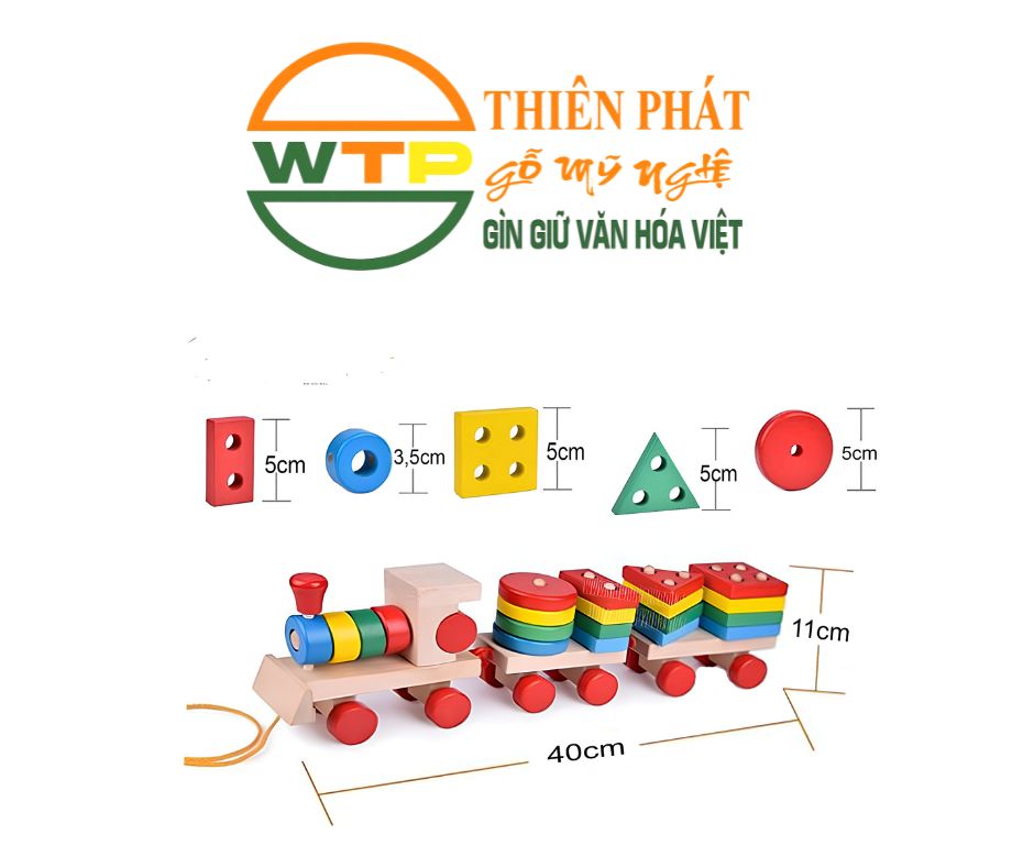 Wooden building block train toy for children