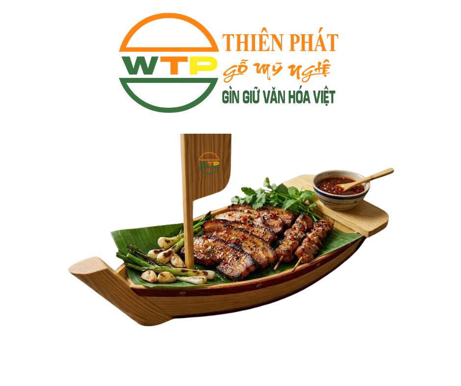 Thuyền Gỗ Trưng Bày Ẩm Thực - Thuyền sushi