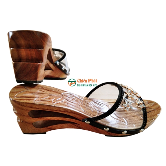 GUỐC GỖ CAO GÓT 8CM CHẠM KHẮC 2 GIỌT NƯỚC VN06