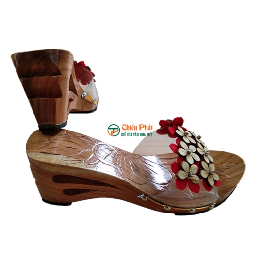 GUỐC GỖ CAO GÓT 8CM CHẠM KHẮC 2 GIỌT NƯỚC VN08