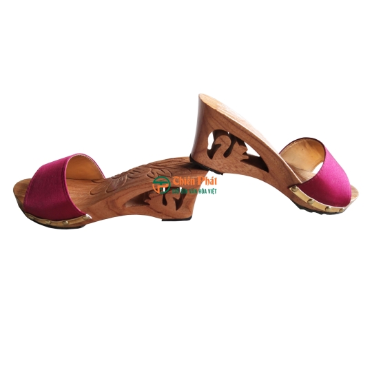 Guốc Gỗ Cao Gót 7cm Lọng Hoa Văn VN01 