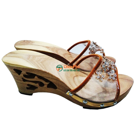 Guốc Gỗ Cao Gót 7cm Lọng Hoa Văn VN09