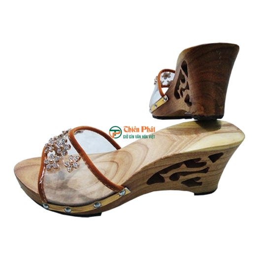 Guốc Gỗ Cao Gót 7cm Lọng Hoa Văn VN09
