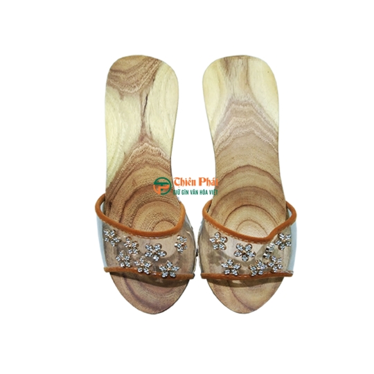 Guốc Gỗ Cao Gót 7cm Lọng Hoa Văn VN09