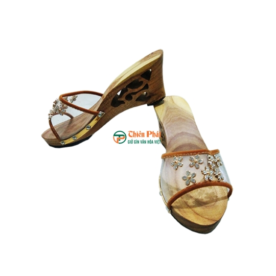 Guốc Gỗ Cao Gót 7cm Lọng Hoa Văn VN09