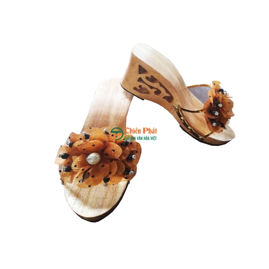 Guốc Gỗ Cao Gót 7cm Lọng Hoa Văn VN02