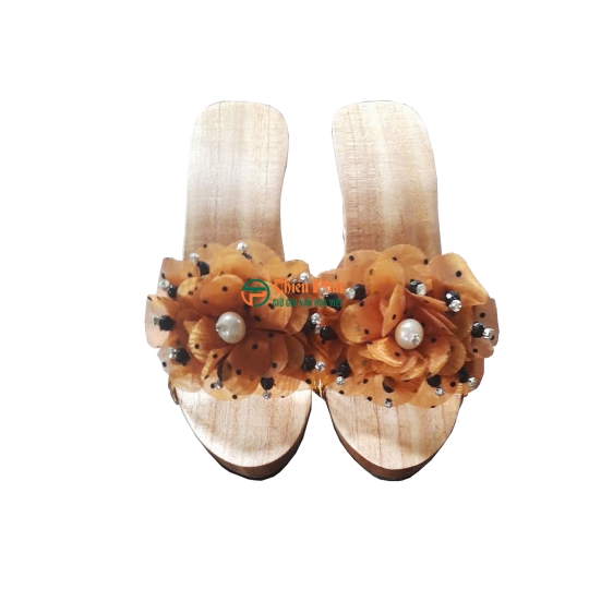 Guốc Gỗ Cao Gót 7cm Lọng Hoa Văn VN02