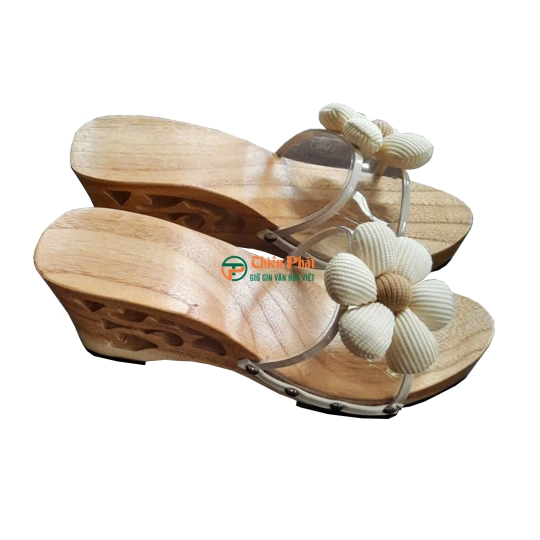 Guốc Gỗ Cao Gót 7cm Lọng Hoa Văn VN03