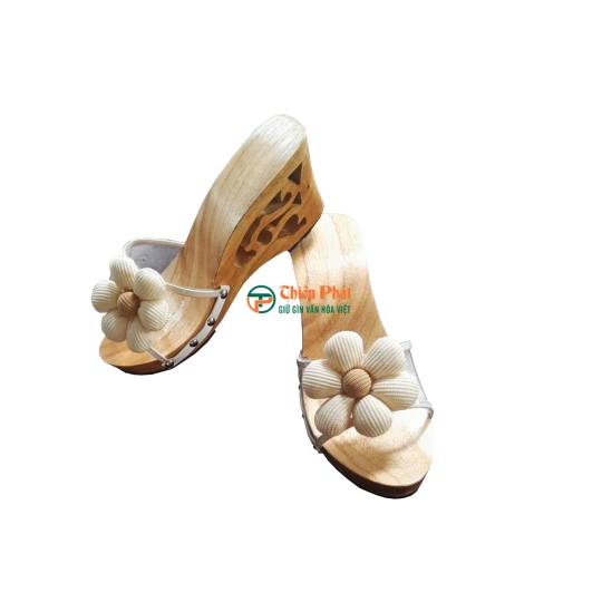 Guốc Gỗ Cao Gót 7cm Lọng Hoa Văn VN03