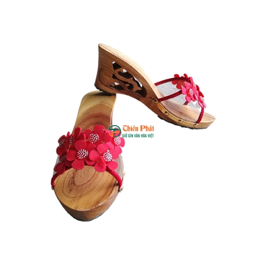Guốc Gỗ Cao Gót 7cm Lọng Hoa Văn VN05