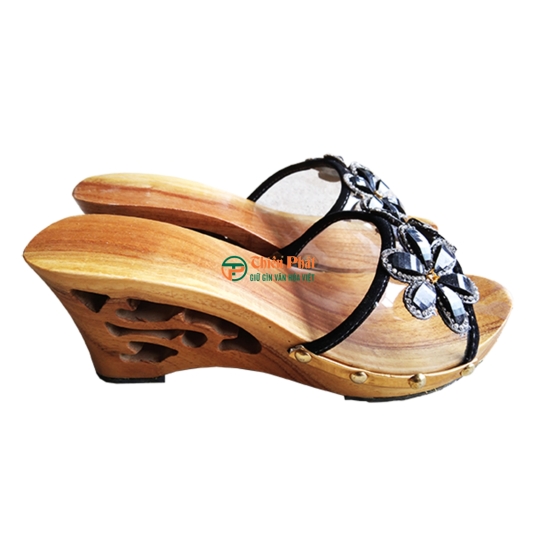 Guốc Gỗ Cao Gót 7cm Lọng Hoa Văn VN06