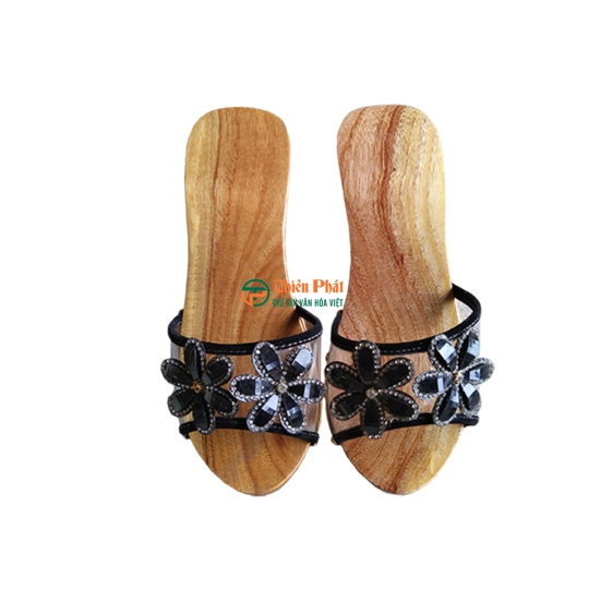 Guốc Gỗ Cao Gót 7cm Lọng Hoa Văn VN06