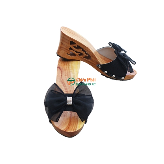 Guốc Gỗ Cao Gót 7cm Lọng Hoa Văn VN07