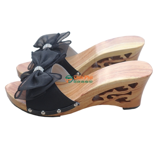Guốc Gỗ Cao Gót 7cm Lọng Hoa Văn VN07