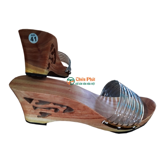 Guốc Gỗ Cao Gót 7cm Lọng Hoa Văn VN08