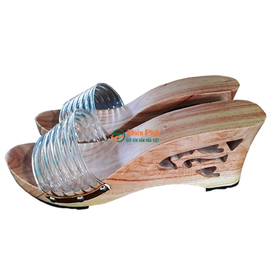 Guốc Gỗ Cao Gót 7cm Lọng Hoa Văn VN08