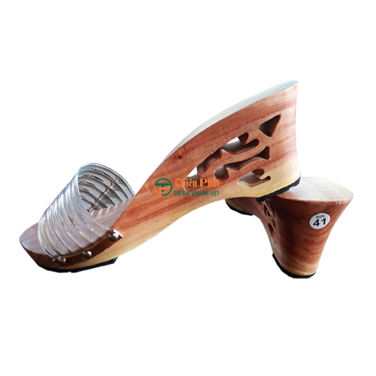 Guốc Gỗ Cao Gót 7cm Lọng Hoa Văn VN08