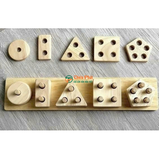 Bộ thả hình khối trụ bằng gỗ cho bé phát triển tư duy
