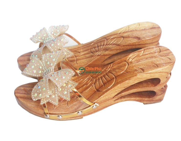 GUỐC GỖ CAO GÓT 8CM CHẠM KHẮC 2 GIỌT NƯỚC VN01