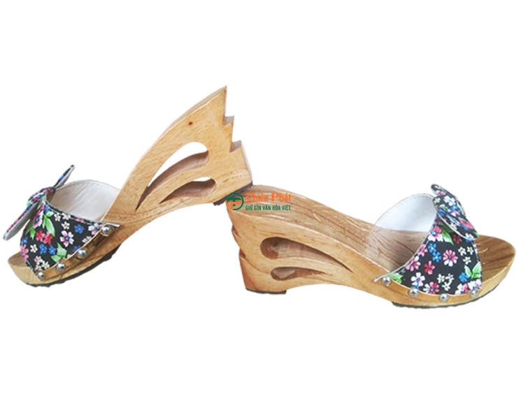 GUỐC GỖ CAO GÓT 8CM CHẠM KHẮC 2 GIỌT NƯỚC VN03