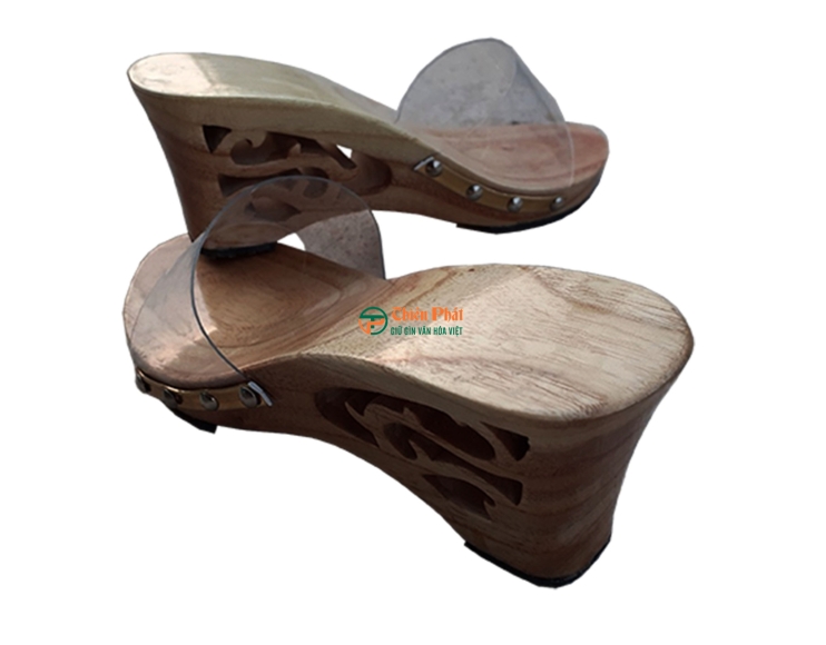Guốc Gỗ Cao Gót 7cm Lọng Hoa Văn VN10