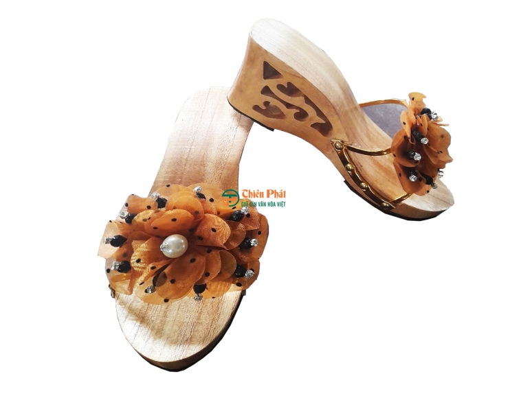 Guốc Gỗ Cao Gót 7cm Lọng Hoa Văn VN02