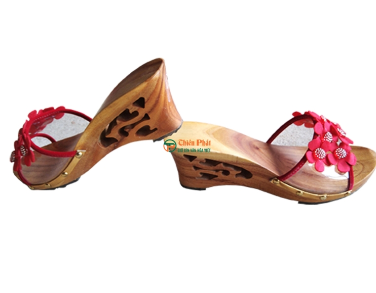 Guốc Gỗ Cao Gót 7cm Lọng Hoa Văn VN05