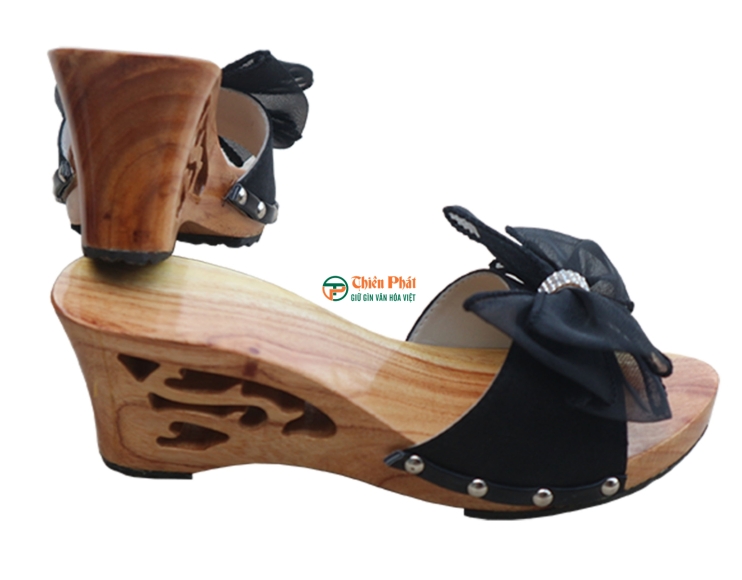 Guốc Gỗ Cao Gót 7cm Lọng Hoa Văn VN07