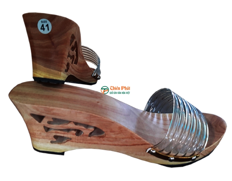 Guốc Gỗ Cao Gót 7cm Lọng Hoa Văn VN08