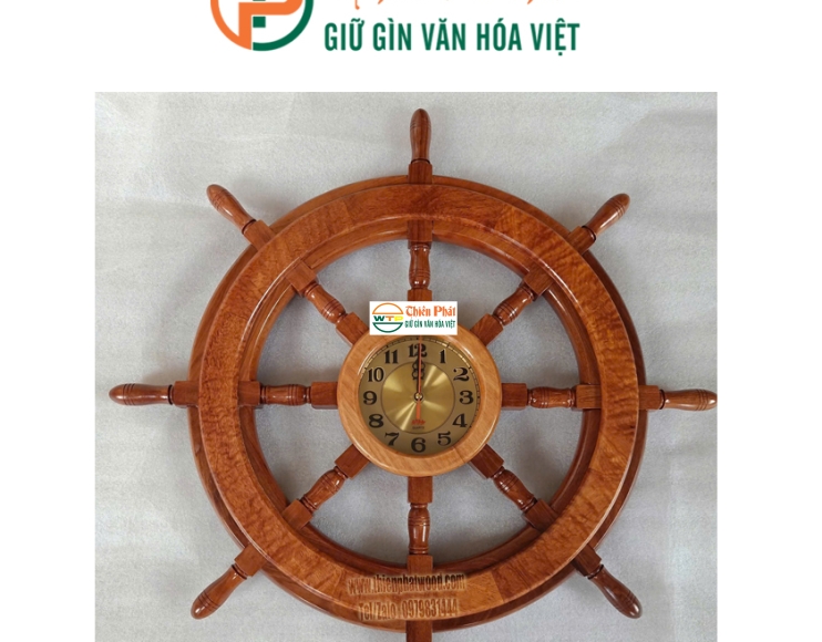 Mô hình bánh lái tàu gỗ đồng hồ treo tường