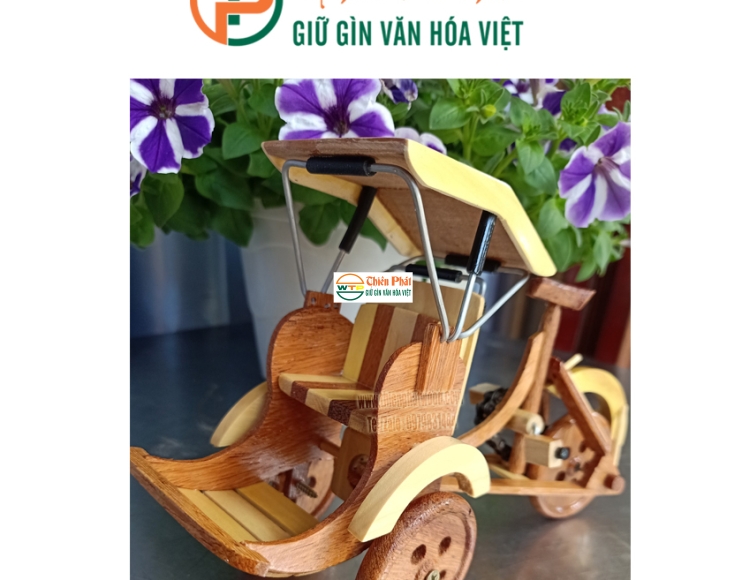 Xe Xích Lô Gỗ Mini Trang Trí – Mô Hình Gỗ Handmade Cao Cấp