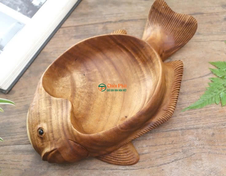 Khay/Đĩa Gỗ Điêu Khắc Hình Cá