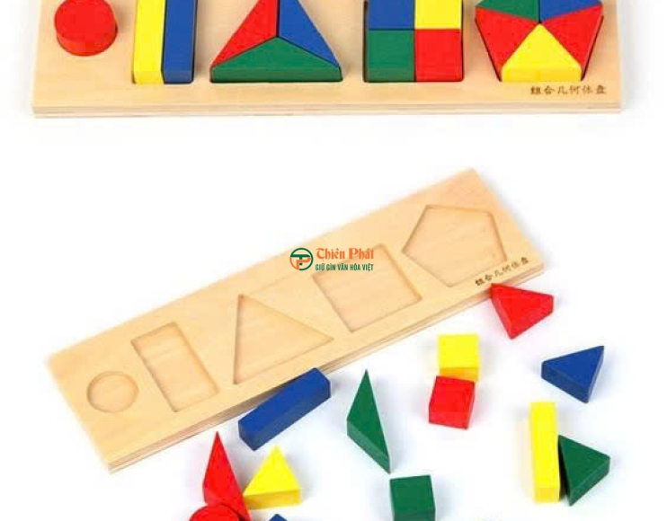 Bộ xếp hình khối hình học bằng gỗ cho bé học tập Montessori
