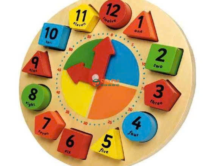 Đồ chơi gỗ đồng hồ cho bé học số, học giờ, nhận biết hình học Montessori