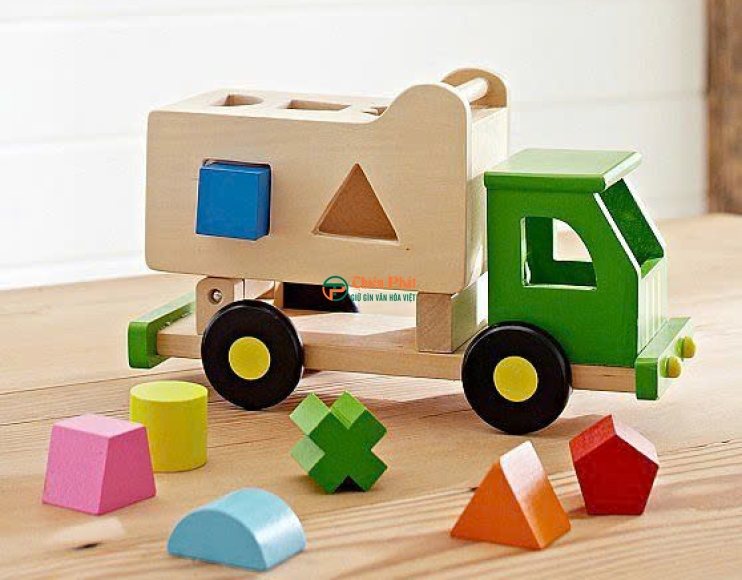 Đồ chơi xe tải gỗ thả hình khối thông minh Montessori